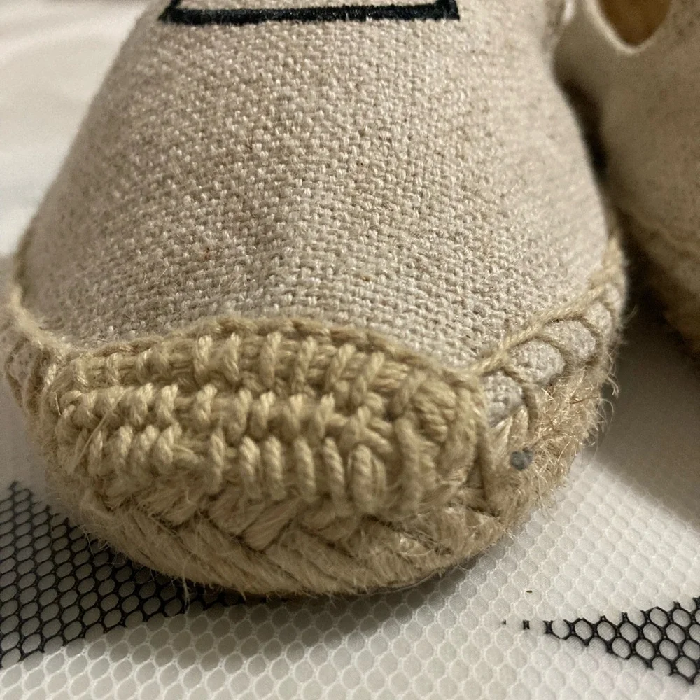 Soludos Beige Espadrille Slippers with Black Eye Embroidery